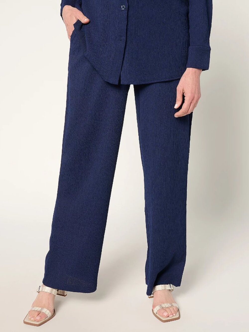 Brandis Dress Out Loud Reg Caribbean Crinkle Wide Leg Pants, Navy Sz 2X a689782